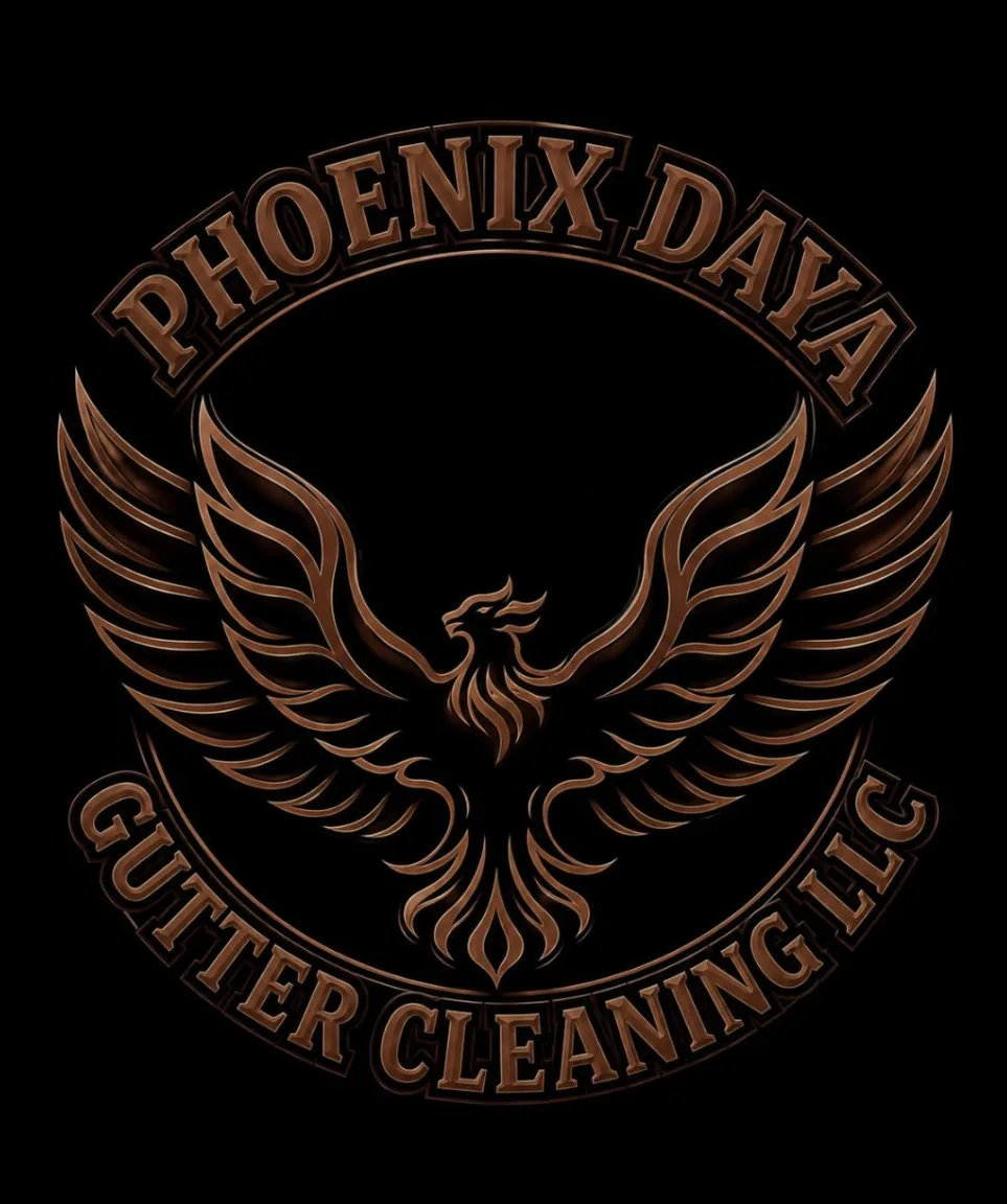Phoenix Daya Gutter Cleaning LLC crest — a bronze phoenix with outstretched wings on a black background