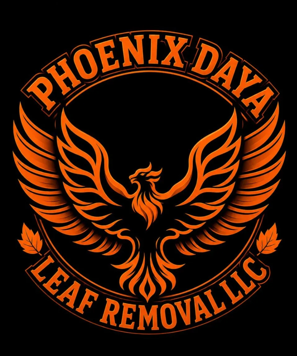 Phoenix Daya Leaf Removal LLC crest — an orange phoenix with outstretched wings on a black background